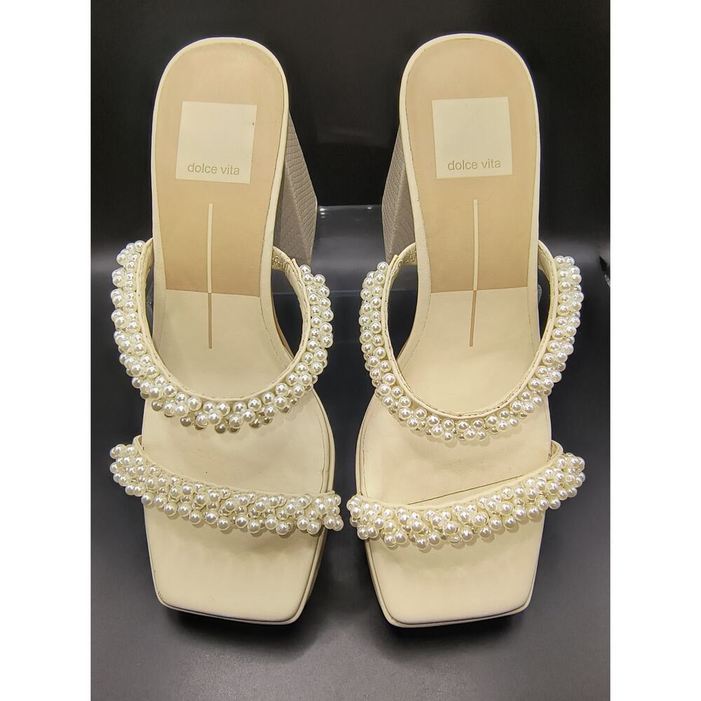 Dolce Vita Pearl Embellished Block Heel Sandals - Size 6.5
